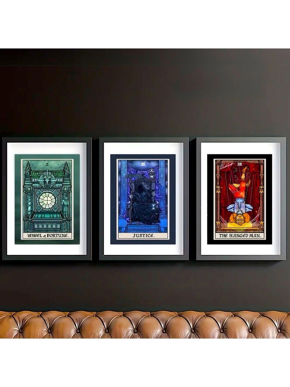 Tarot Canvas Art Prints - Wheel Of Fortune, Justice, The Hanged Man SET OF THREE